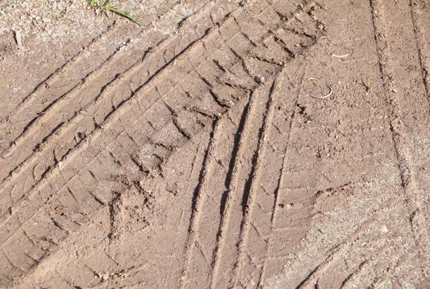 istock Wheel track in the sand texture 841577952