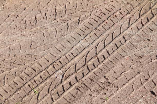 istock Wheel track in the sand texture 841577996