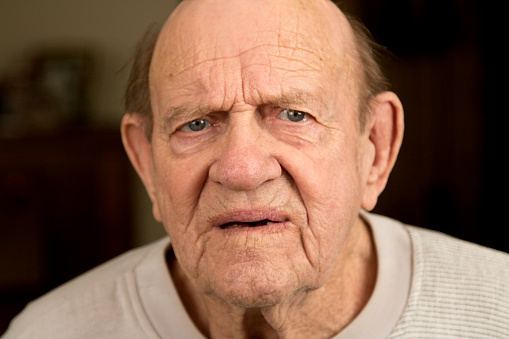 Starey Elderly Man Puzzled With A Blank Stare Looking Directly At Camera Stock ...