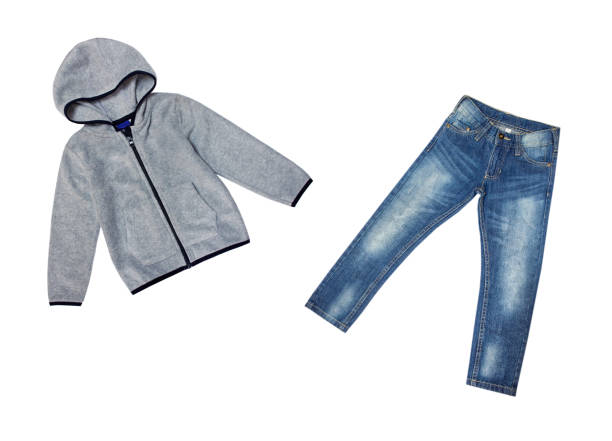 istock Children's jeans and sweater isolated. 841589640