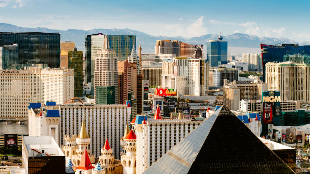 La Vegas Las Vegas, Nevada, USA -  July 2017: Aerial view of Las Vegas Skyline at Sunset luxor las vegas stock pictures, royalty-free photos & images
