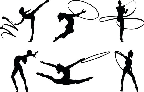 set rhythmic gymnastics set rhythmic gymnastics silhouette. vector illustration ballerina shadow stock illustrations