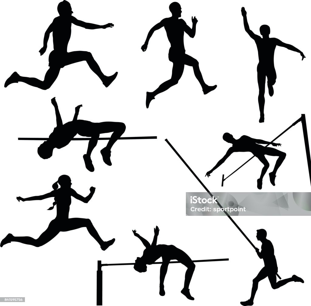 set track and field sports set track and field sports jumping black silhouette Jumping stock vector