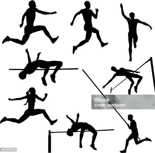 Set Track And Field Sports Stock Illustration - Download Image Now - Jumping, In Silhouette, Pole Vault