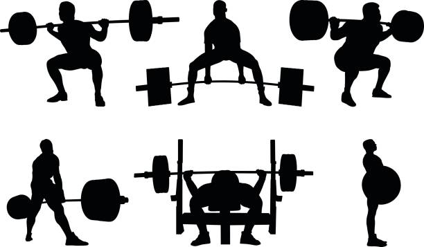 ilustrações, clipart, desenhos animados e ícones de conjunto de levantamento de peso - powerlifting