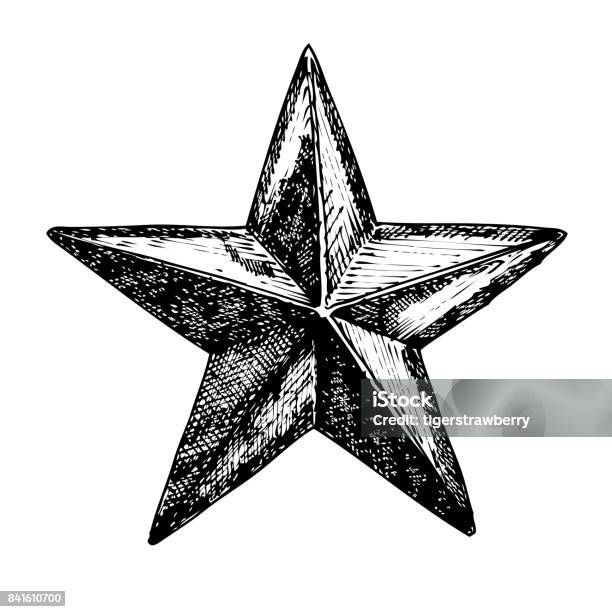 Christmas And New Year Star Decoration Made Of Glass For Tree Tip Holiday Hand Drawn Element Vector Stock Illustration - Download Image Now