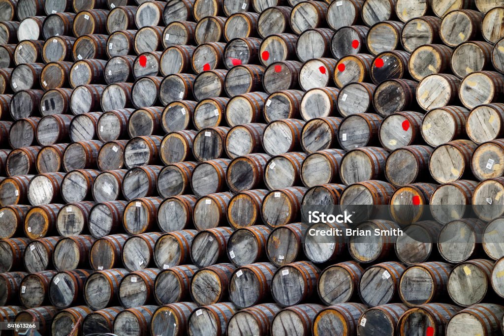 Whisky Casks, Scotland Whisky casks / barrels in Speyside, Scotland Whiskey Stock Photo