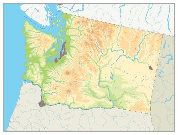 physische karte des bundesstaates washington. kein text - seattle map washington state harbor stock-grafiken, -clipart, -cartoons und -symbole