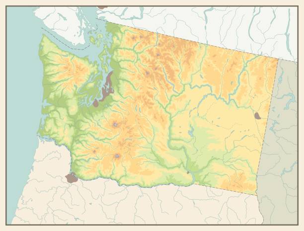 illustrazioni stock, clip art, cartoni animati e icone di tendenza di mappa a colori retrò dello stato di washington. niente testo. - seattle map washington state harbor