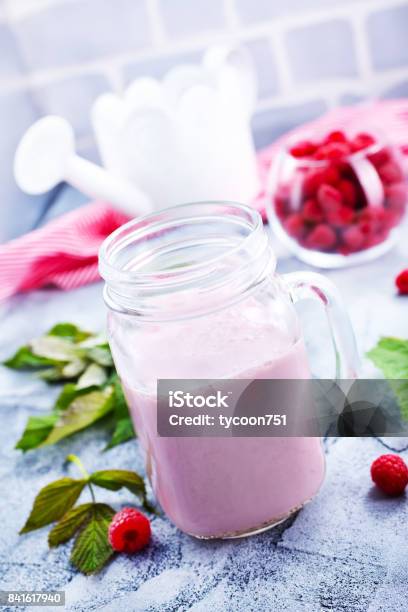 Raspberry Smoothie Stock Photo - Download Image Now - Breakfast, Cream - Dairy Product, Cup