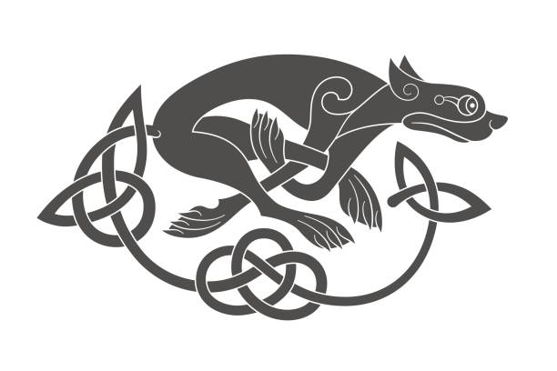 Ancient celtic mythological symbol of wolf, dog, beast Ancient celtic mythological symbol of wolf, dog, beast. Vector knot ornament. celtic knot animals stock illustrations