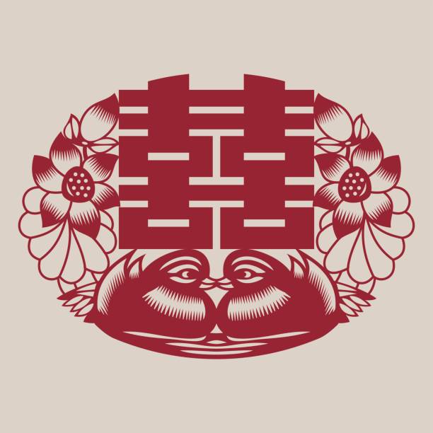 doppel-happiness(chinese traditional paper-cut art)-7 - happiness symmetry kanji smiling stock-grafiken, -clipart, -cartoons und -symbole