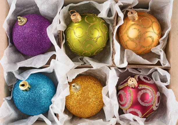 istock Box with colored glass Christmas balls 841643888