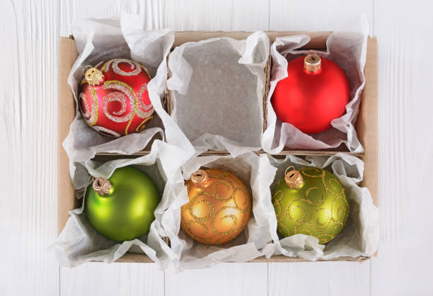 istock Box with colored glass Christmas balls 841643956