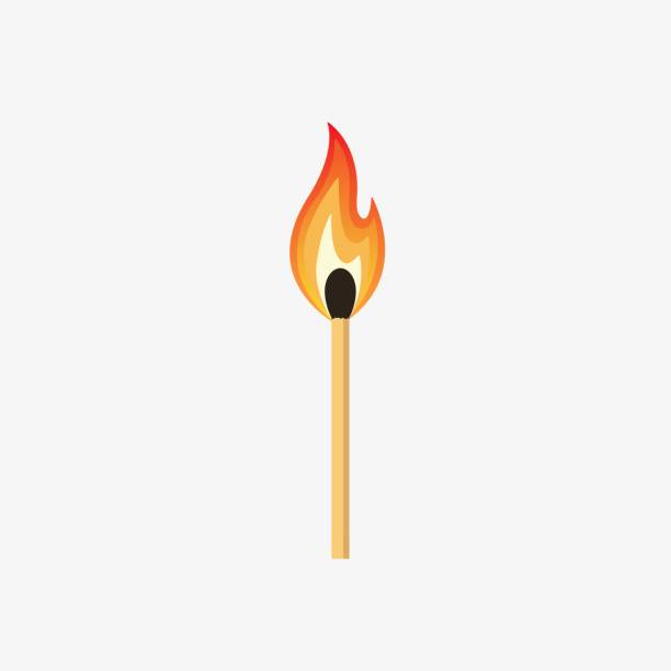 Burning Match Stick Illustration Match With Fire flame clipart stock illustrations