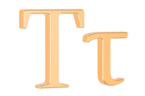 Golden Greek letter Tau, 3D rendering isolated on white background