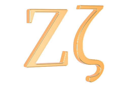 Golden Greek letter Zeta, 3D rendering isolated on white background