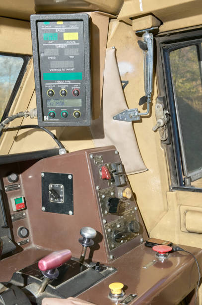 istock Interior of the drivers cabin in a moving train 841673370