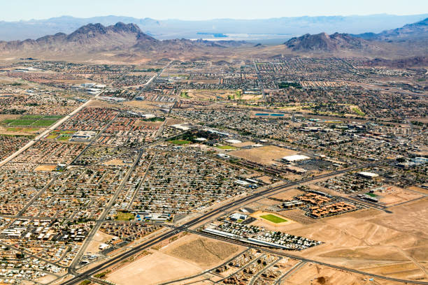aerial view of las vegas suburbs, nevada, usa - high desert imagens e fotografias de stock