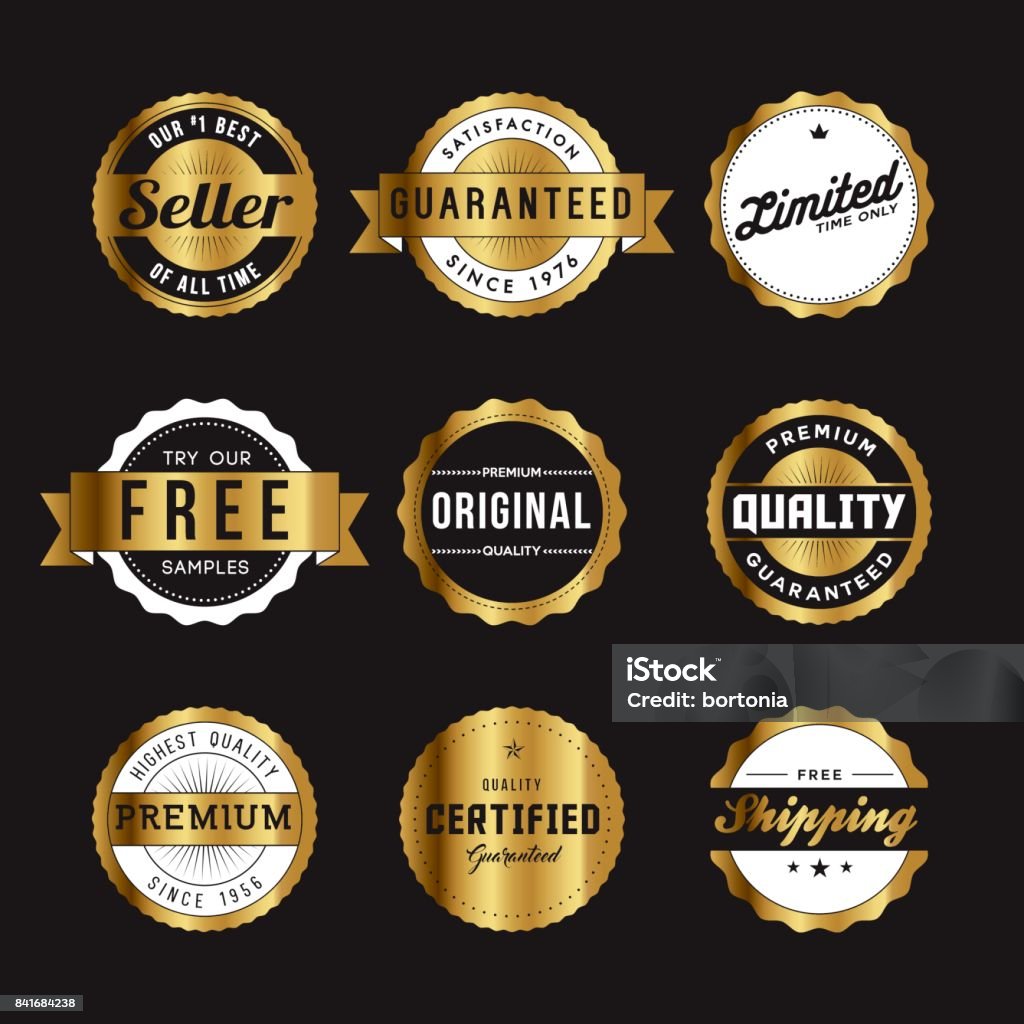 Ilustración de Conjunto De Iconos De Las Etiquetas De Comercialización De  Los Productos Retro Oro Surtidos y más Vectores Libres de Derechos de  Brillante - iStock