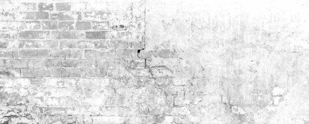 white wall Background. Old Vintage Brick Wall With Crashed White Plaster Texture Background. White Retro Wallpaper. Graffiti Brickwal. peeled photos stock pictures, royalty-free photos & images