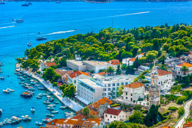 istock Hvar sea port aerial. 841687342