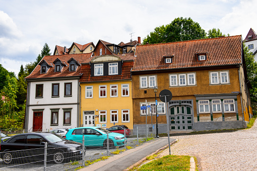 EISENACH, GERMANY - MAY 31, 2015: Typical Architecture of Eisenach, Thuringia, Germany. Eisenach is a town and the main urban centre of western Thuringia