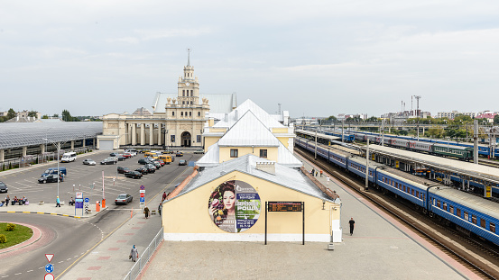 BREST, BELARUS - AUG 30, 2014: Central Railway station in Brest, Belarus. Brest railway station was found in 1886