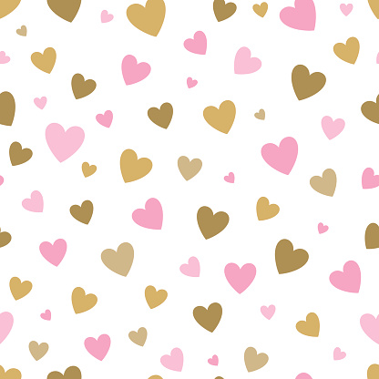 seamless pattern white background with pink and gold hearts. design for holiday greeting card and invitation of baby shower, birthday, wedding, Happy Valentine's day, and mother's day.