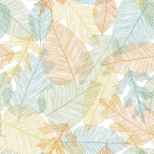 Vector illustration of Beautiful seamless doodle pattern with leaves sketch. design background greeting cards and invitations to the wedding, birthday, mother s day and other seasonal autumn holidays.