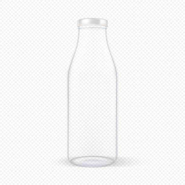 透明な背景に分離された白い蓋クローズ アップとベクトル現実的な閉じた空ガラス牛乳瓶。広告、ブランディング、モックアップのテンプレートを設計します。eps10 - glass empty pint glass isolated点のイラスト素材／クリップアート素材／マンガ素材／アイコン素材