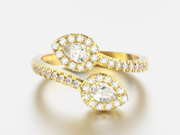 istock 3D illustration yellow gold leaflet diamond ring with reflection and shadow 841746182