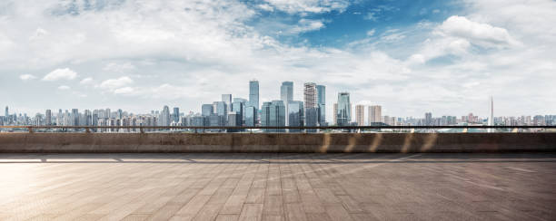 istock empty marble floor with cityscape of modern city 841752272