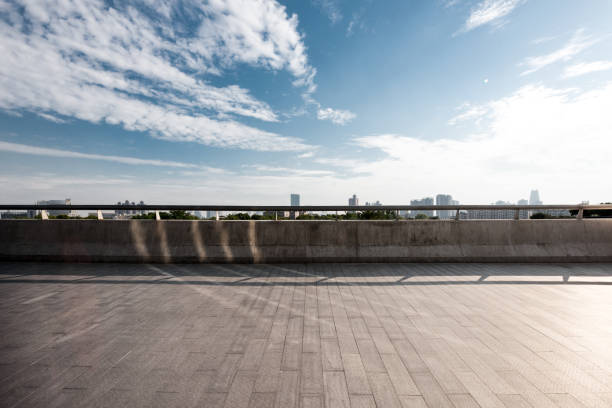 istock empty marble floor with cityscape of modern city 841752566