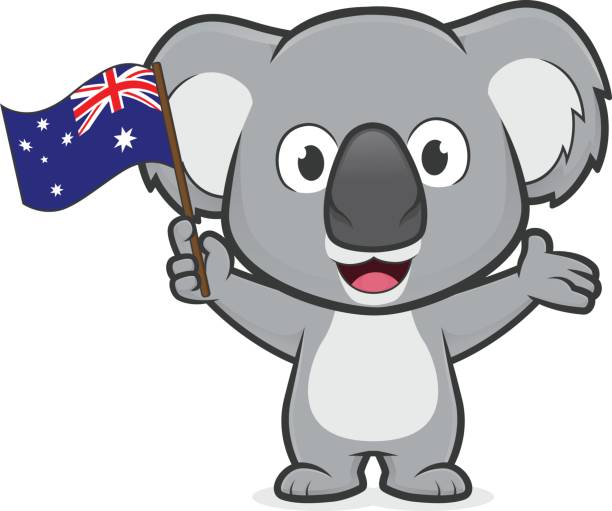 コアラ持株オーストラリア国旗 - koala australia animal isolated点のイラスト素材／クリップアート素材／マンガ素材／アイコン素材