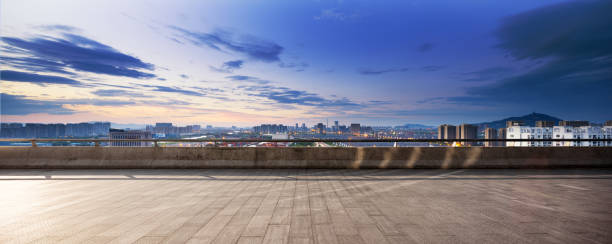 istock empty marble floor with cityscape of modern city 841755580