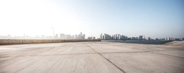 istock empty marble floor with cityscape of modern city 841755642