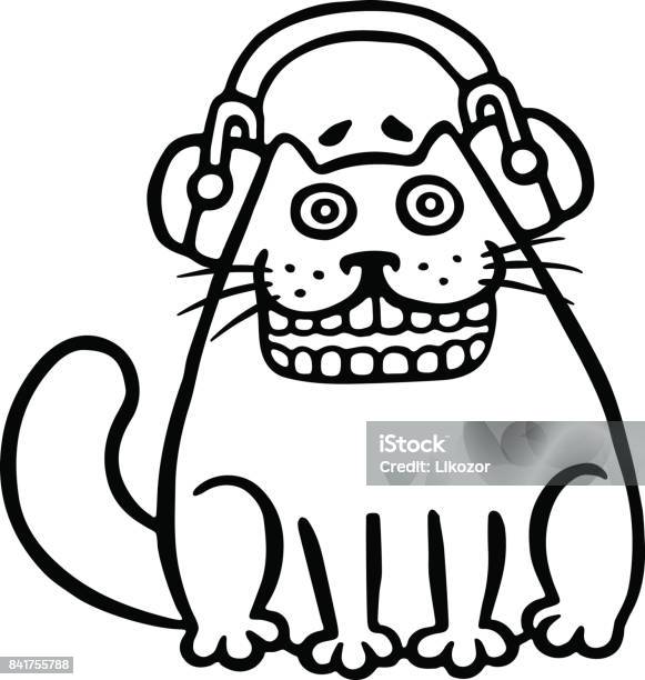 Cute Cat In Headphones Isolated Vector Illustration Stock Illustration - Download Image Now