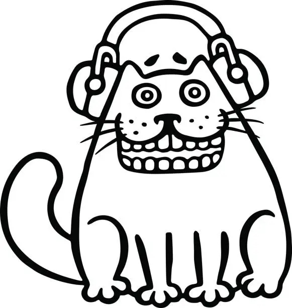 Vector illustration of Cute cat in headphones. Isolated vector illustration.