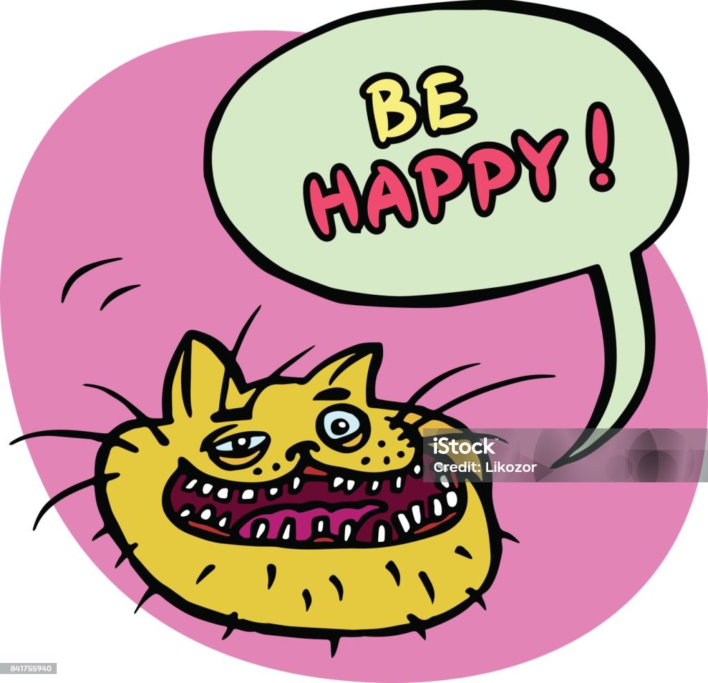 Cartoon Behappy Be Happy Cartoon Cat Head Vector Illustration Stock Illustration ...