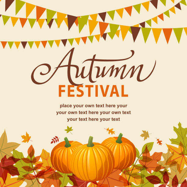 Autumn Festival With Pumpkins To celebrate the festival of autumn and experience picking pumpkins swirly vines stock illustrations