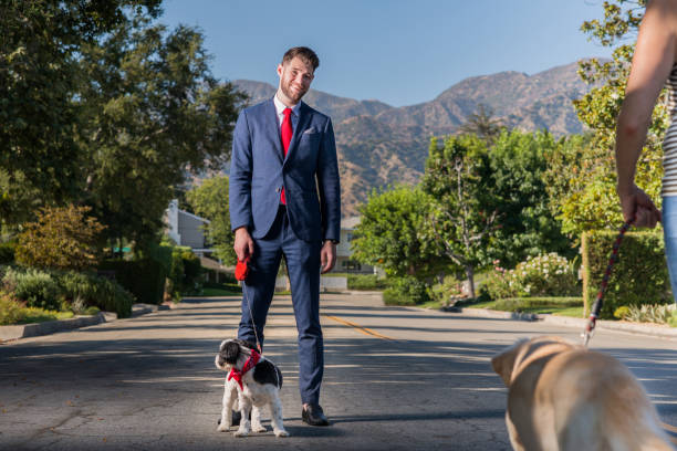 istock Living with Pets - Businessman Walking the Dog Before Work 841762084