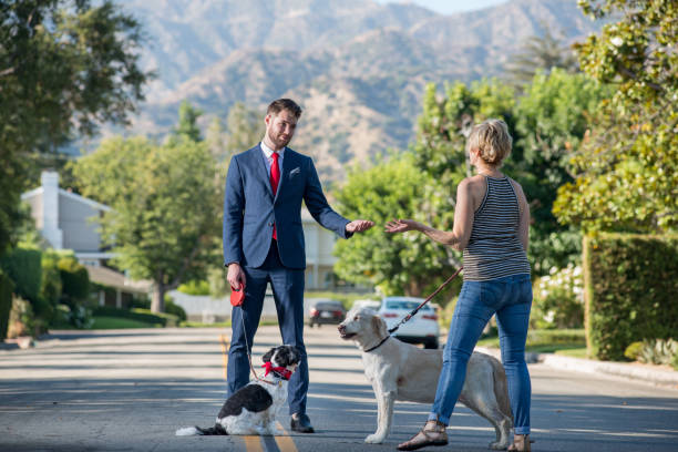 istock Living with Pets - Businessman Walking the Dog Before Work 841764796