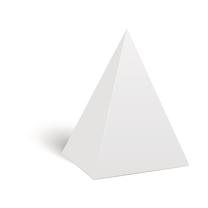 White cardboard pyramid triangle box packaging for food, gift or other products. Vector.