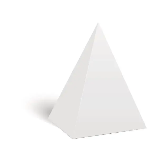 Vector illustration of White cardboard pyramid triangle box packaging for food, gift or other products. Vector.