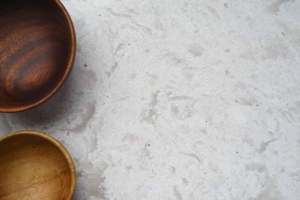 istock Wooden bowls on white quartz 841770586