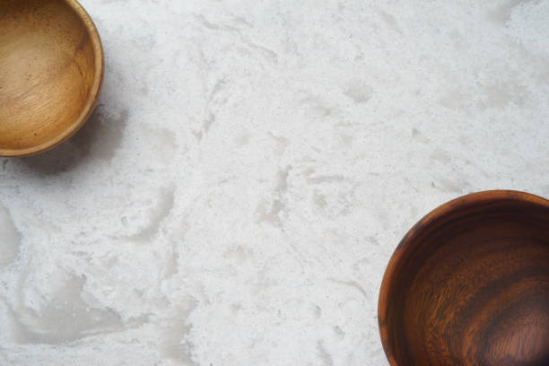 istock Wooden bowls on white quartz 841770612