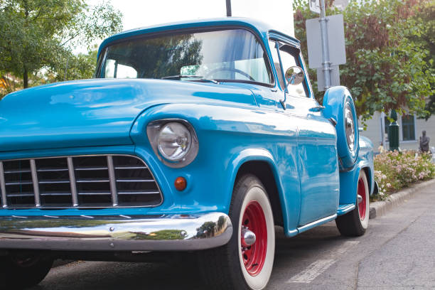 istock Vintage blue car in Gyula, Hungary 841776788