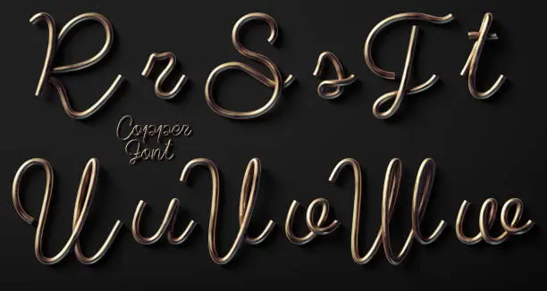 Photo of 3d render of copper font with letters made of metal wire