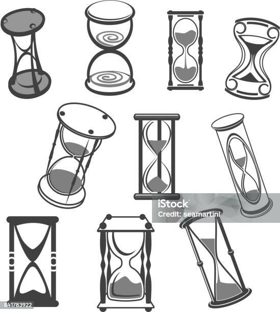 Hourglass Vector Isolated Icons Set Stock Illustration - Download Image Now - Hourglass, Antique, Autumn
